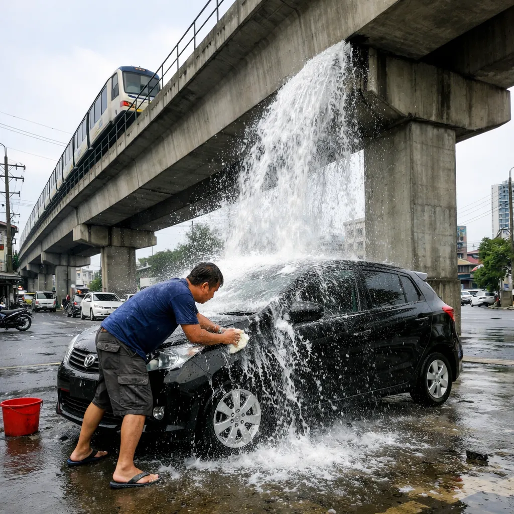 Астанчанин использовал поток воды с эстакады LRT для мойки автомобиля