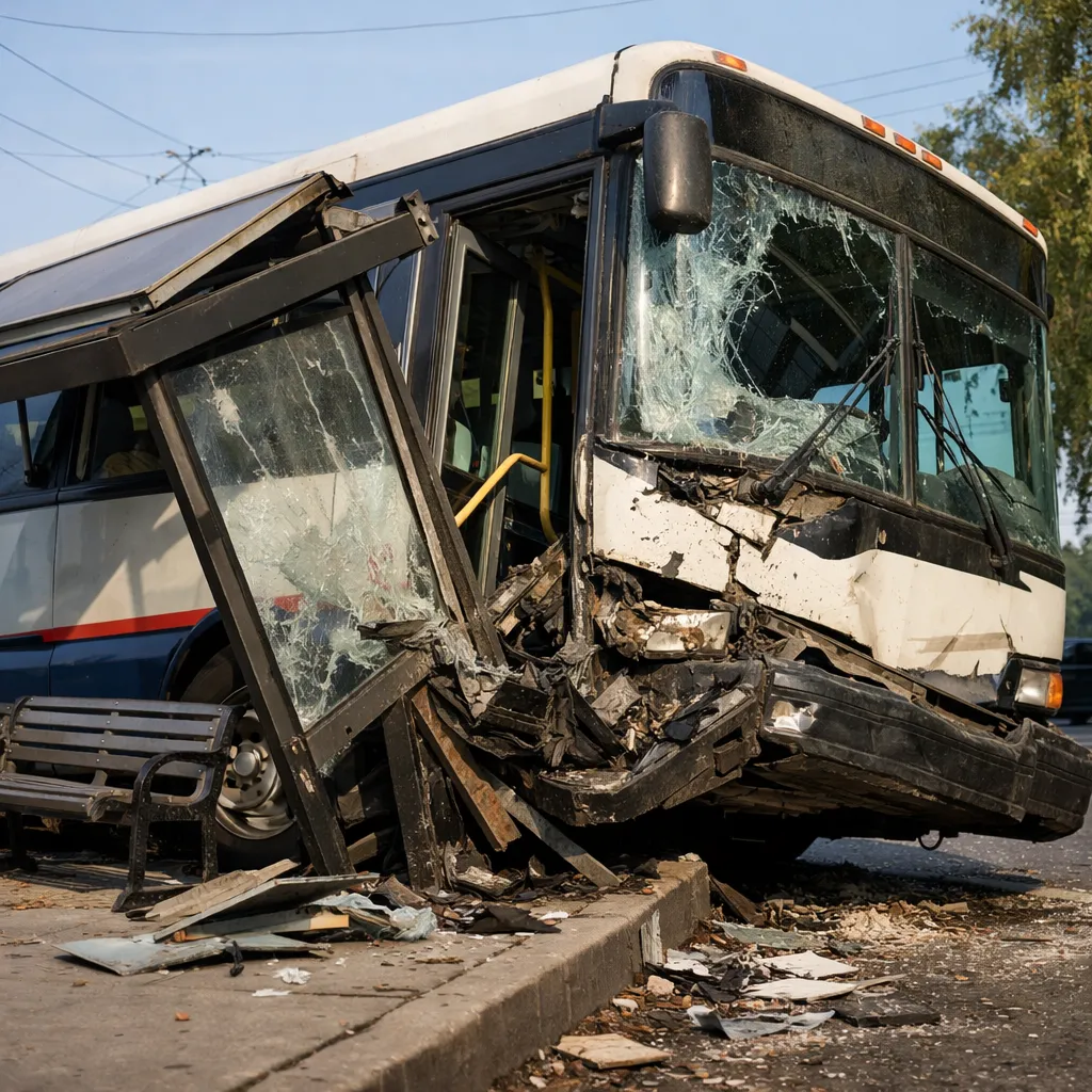 На улице Сейфуллина автобус наехал на остановку после потери управления
