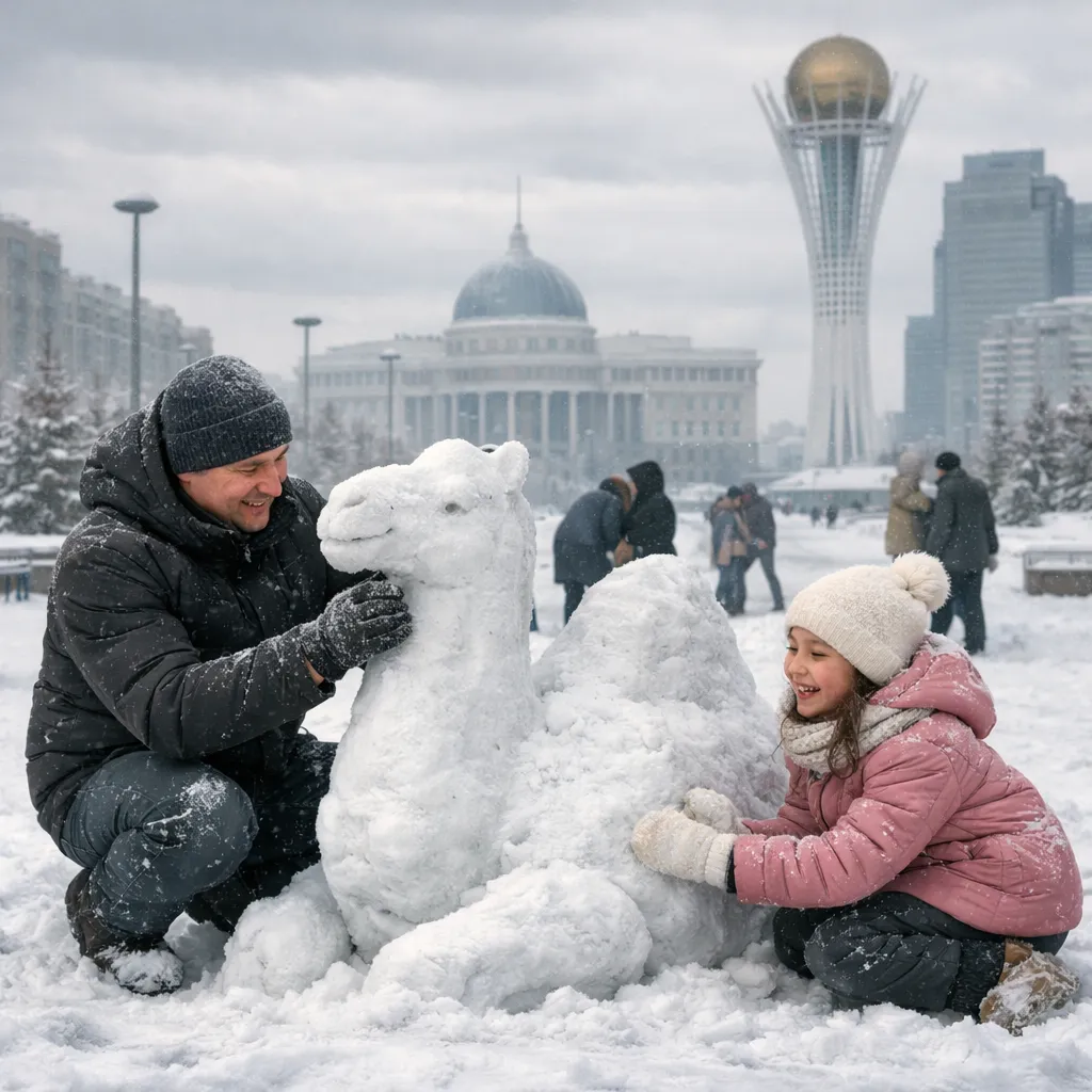 Жители Астаны в шутку 'призывают' весну на фоне зимней погоды