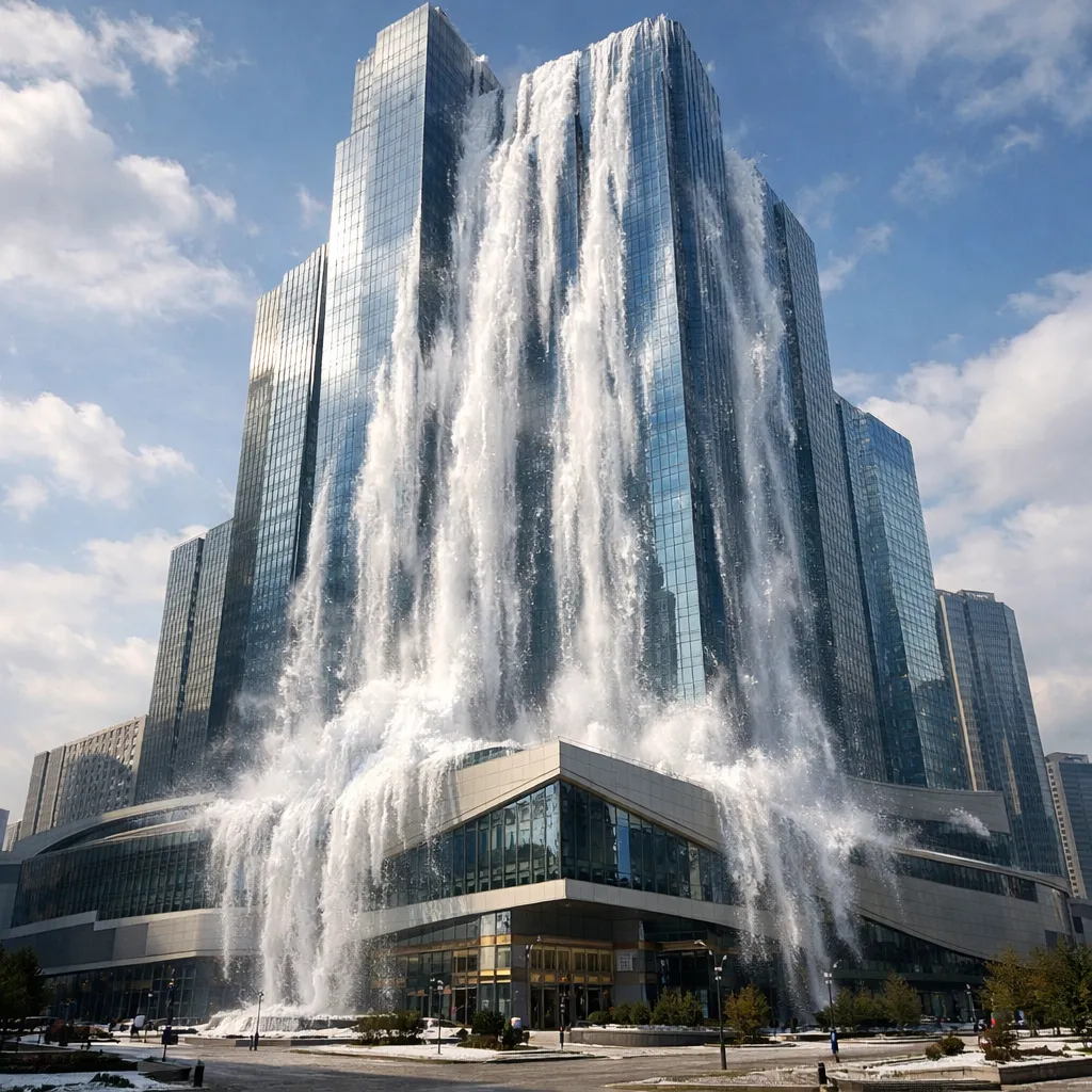 Эффект «снежного водопада» замечен на здании ТРЦ «Abu Dhabi Plaza»