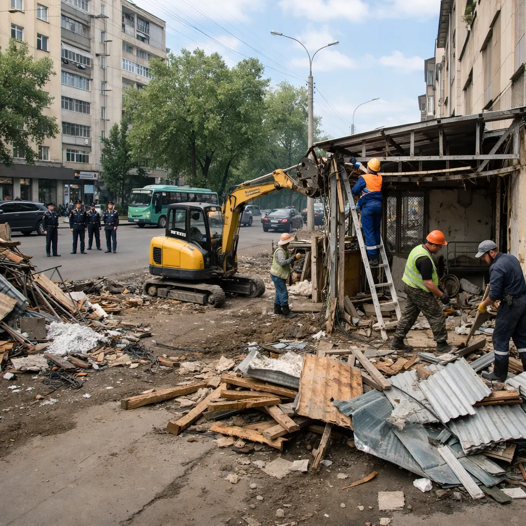 Алматыда Розыбакиев көшесіндегі кафенің заңсыз жазғы террасасын бұзу басталды