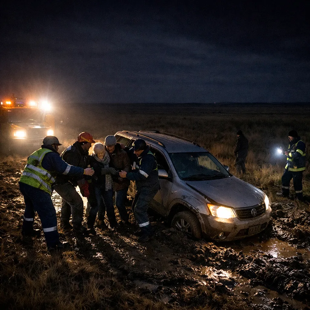 Атырау облысы Жылыой ауданында құтқарушылар батпаққа батқан көліктегі 5 адамды эвакуациялады