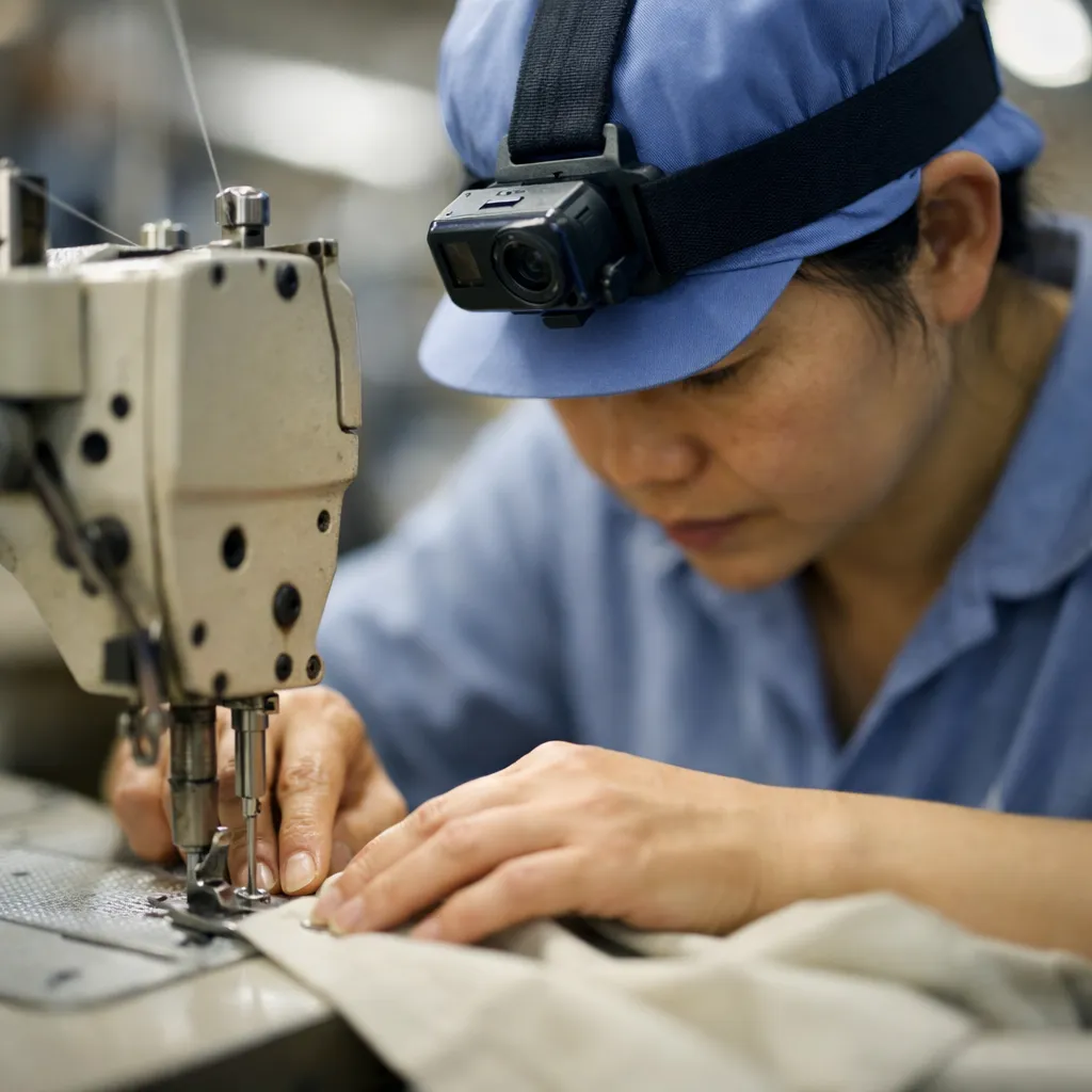 На швейных фабриках в Азии рабочим устанавливают камеры на голову для обучения искусственного интеллекта