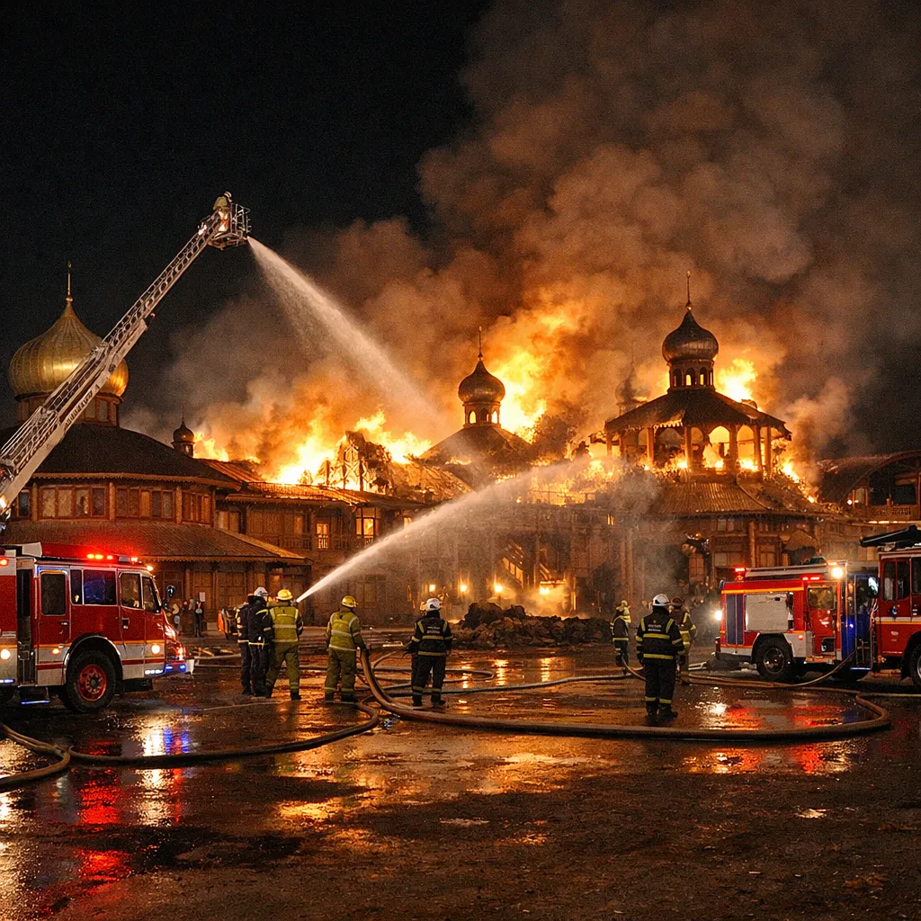 Пожар в комплексе 'Банный дом' на улице Мичурина 177