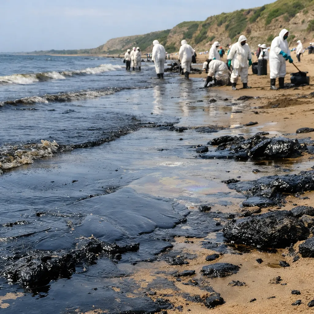 Нефтяной разлив на побережье Анапы достигает 170 метров